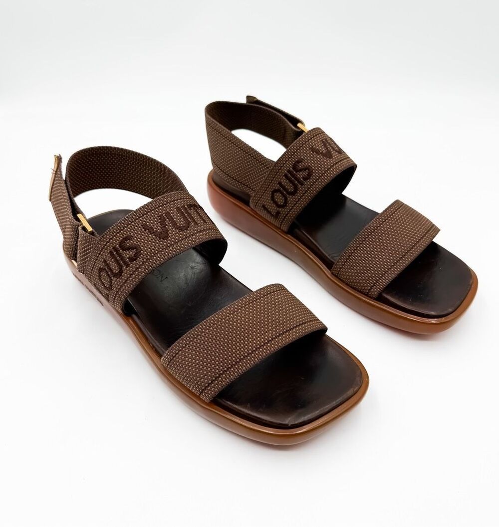 Louis Vuitton Embroidered Platform Slingback Logo Sandals EU 39.5 US 9.5